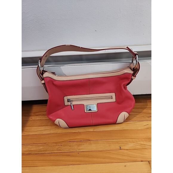 Tignanello Salmon Pink with Tan Trim Leather Shoulder Bag - Picture 1 of 11